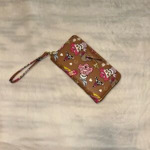 Betsey Johnson Brown Wristlet with Pink Accents
